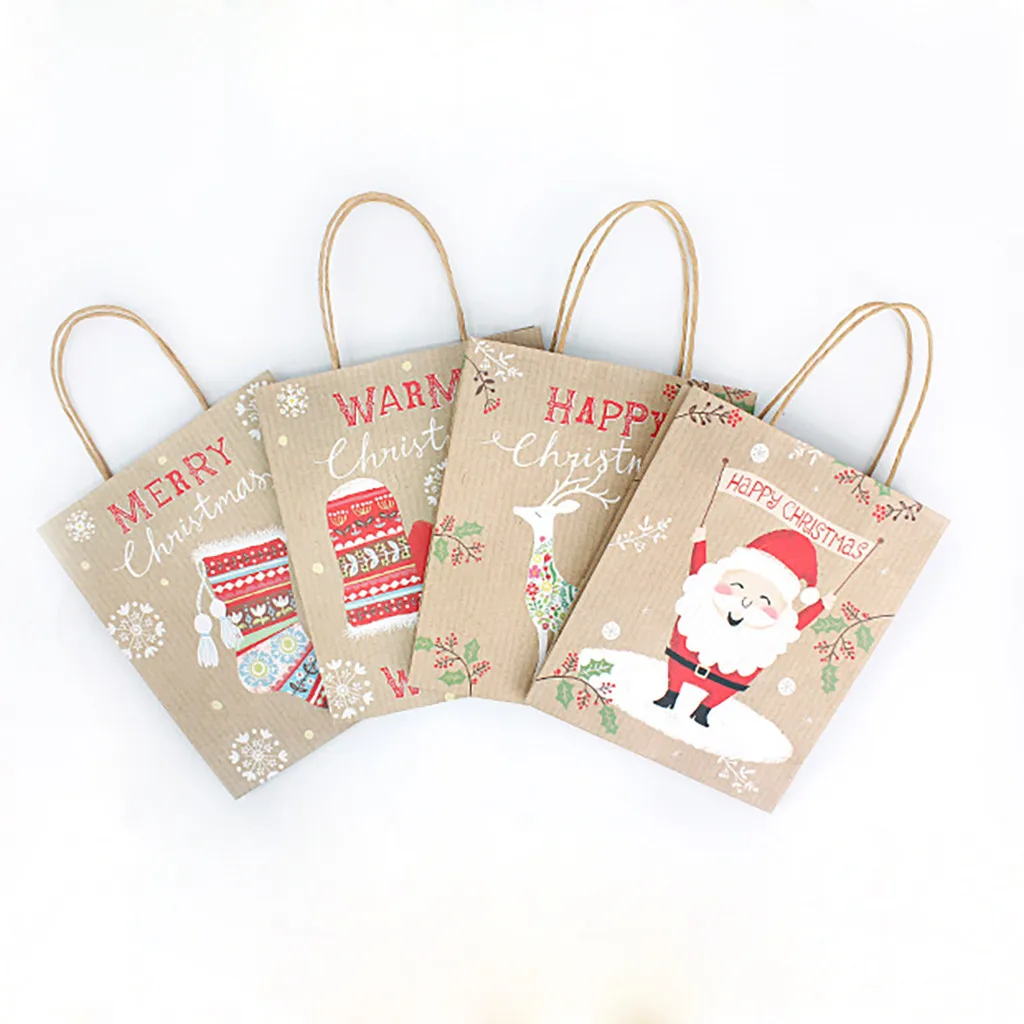 4 шт Рождественский Подарочный пакет крафт-бумажные пакеты коробка для конфет