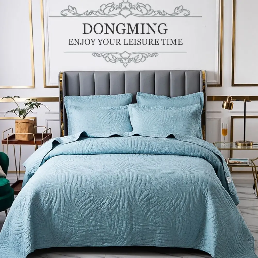 

ADOREHOUSE 3pcs Quilted Coverlets Leaf Pattern Solid Bed Cover Double-sided Embroidered Bedspread Soft Air-conditioning Quilt
