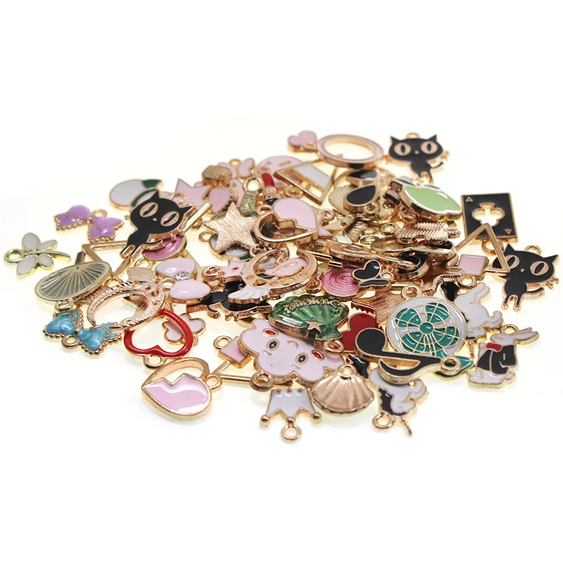 

50pcs Mixed Styles Copper Metal Dripping Oil Animal Charms Pendant DIY Jewelry Findings for Necklace Bracelet Making Accessories
