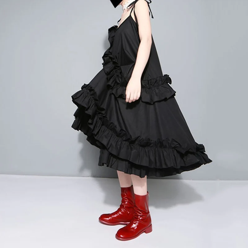 [EAM] Новинка 2017 года осень нерегулярные Многослойные оборки одноцветное Цвет