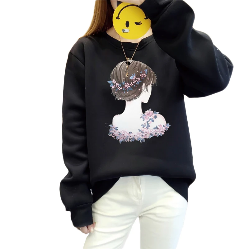 

2021 Autumn Fashion Sweatshirt Women Print O Neck Pullovers Hoodies Casual Kawaii Solid Color Women Sweatshirts
