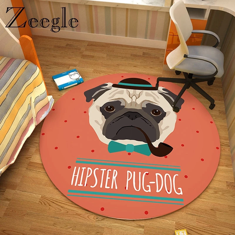 

Zeegle Printed Cartoon Dog Round Carpet Anti Slip Living Room Floor Rug Home Decoration Foot Rug Absorbent Sofa Area Rug Carpet