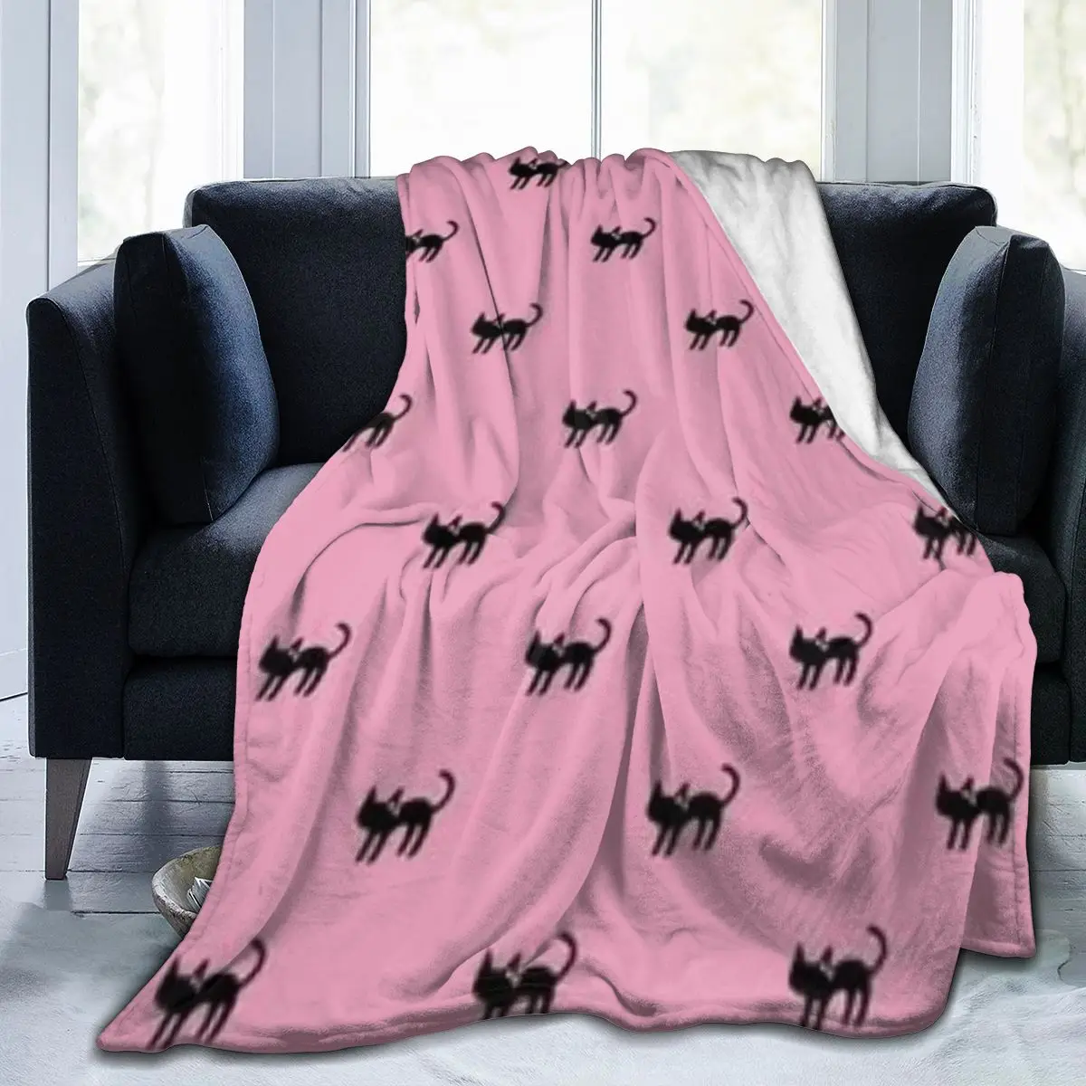 

Kawaii style blanket black cool cat flannel throw printed quilt 3d printing warm sofa bedroom Sherpa blanket family bedding
