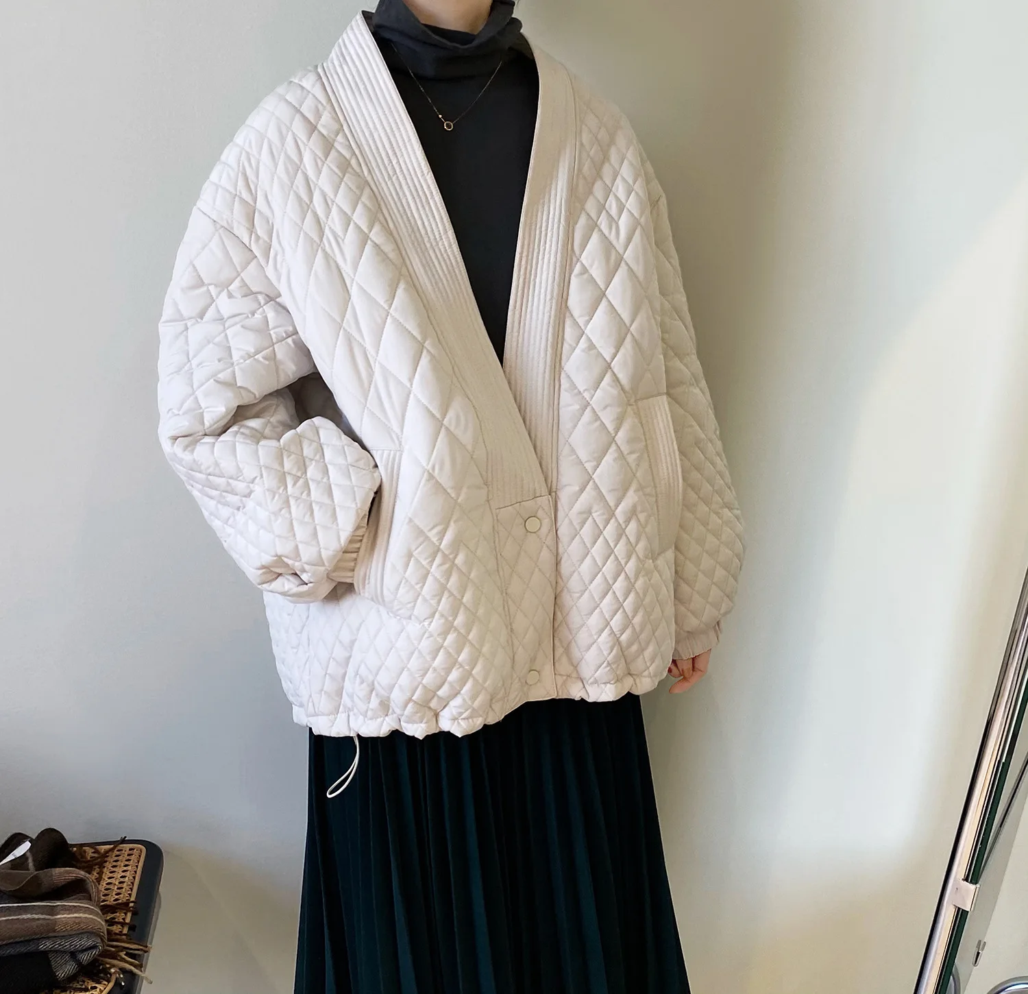 

Корейская свободная хлопковая парка с v-образным вырезом, Женская Зимняя Теплая стеганая куртка, верхняя одежда