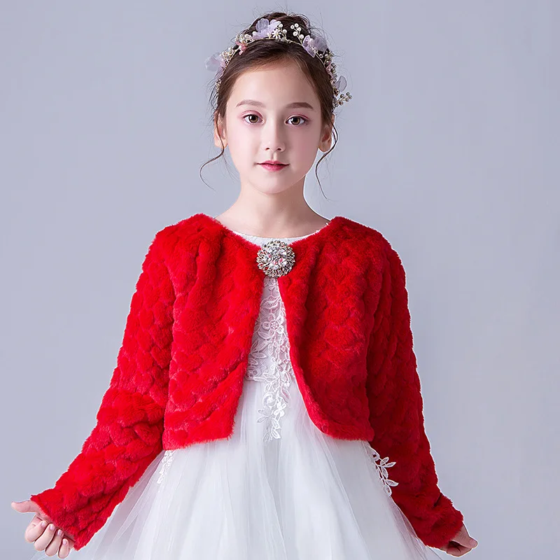 110-160cm Winter Red Girls Jacket Coat Long Sleeve Warm Shrug Cape Cardigan Sweater Kids Clothes 4 to 16 Years RKC185102 | Детская