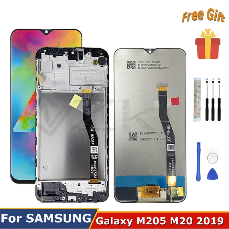 

6.3" For Samsung Galaxy M20 2019 LCD Display SM 205fn M205f M205b Full Glass Touch Screen Digitizer Assembly Replacement Parts