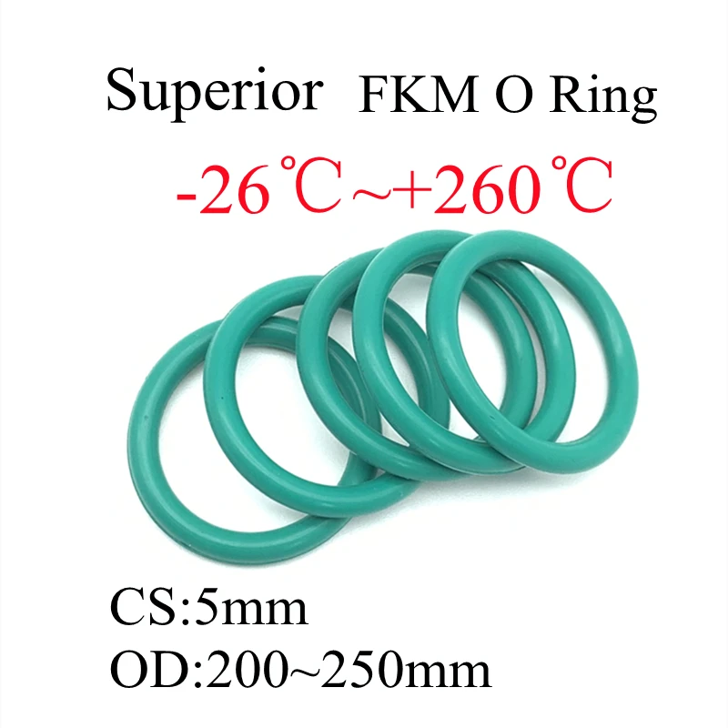 

1 шт. зеленое фторрезиновое уплотнительное кольцо FKM CS 5 мм OD 200 мм ~ 250 мм уплотнительная прокладка изоляционное масло устойчивое к высоким те...