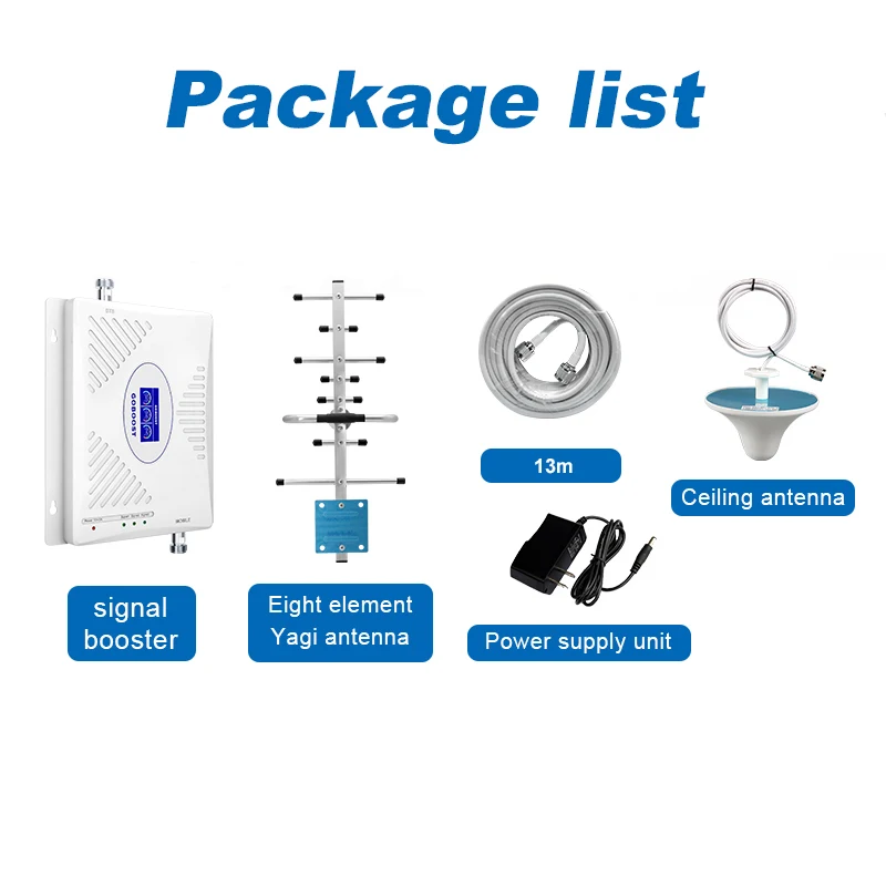 

GOBOOST 4g Gsm Signal Celluar Amplifier LTE GSM WCDMA 900 2100 2600Mhz Repeater With 13 Meters Cable 4g Signal Booster a Set