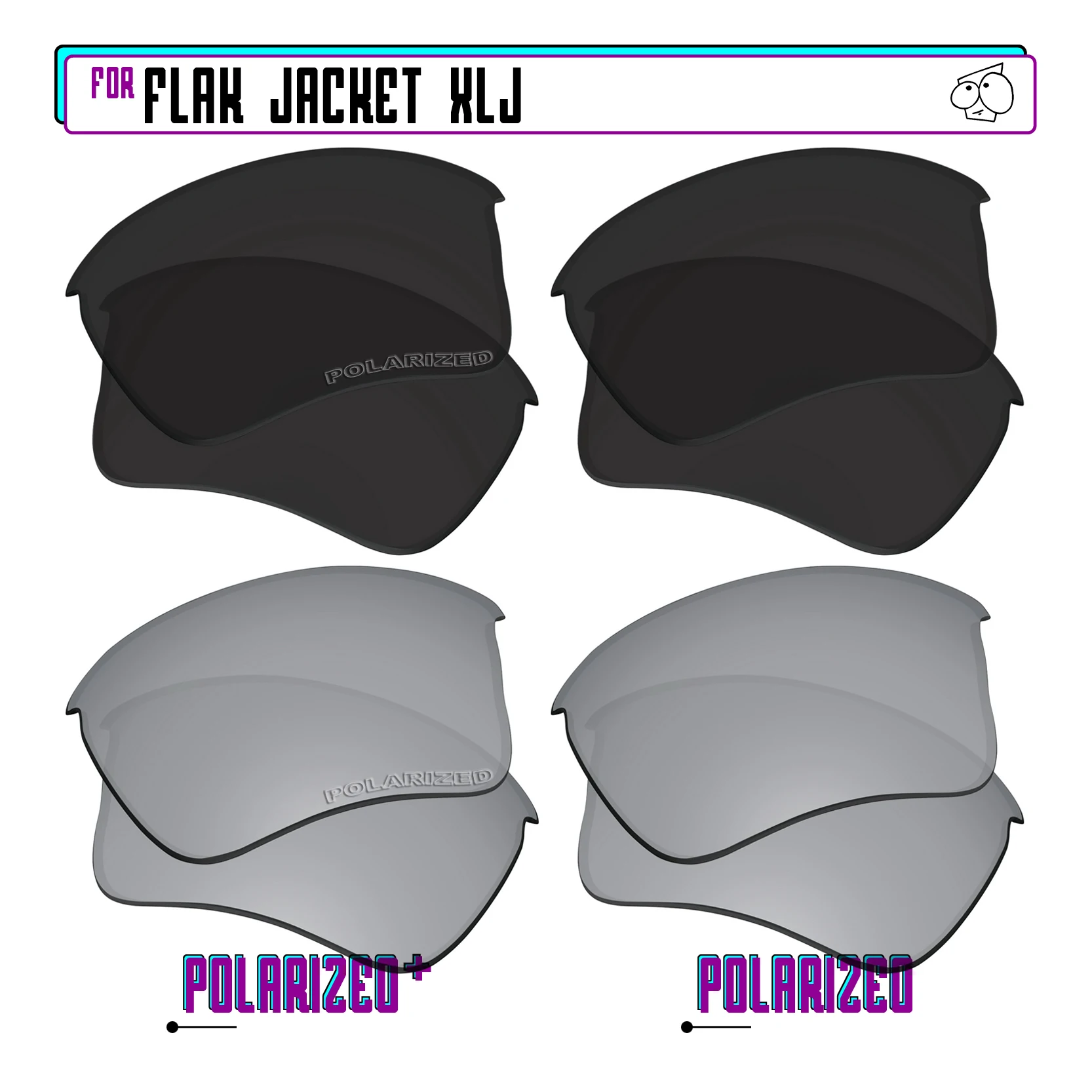 EZReplace Polarized Replacement Lenses for - Oakley Flak Jacket XLJ Sunglasses - BlkSirP Plus-BlkSirP