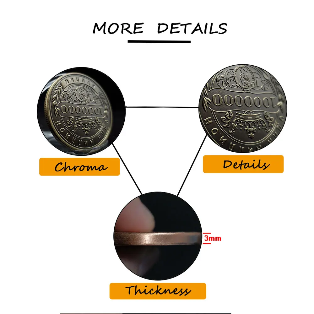 

Brass Plated Million Rubles Russia Commemorative Challenge Coins Collectibles For Business Gifts