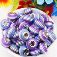 20pcs new rainbow striped large hole beads murano spacer fit pandora bracelet bangle chain necklace for jewelry making hair bead