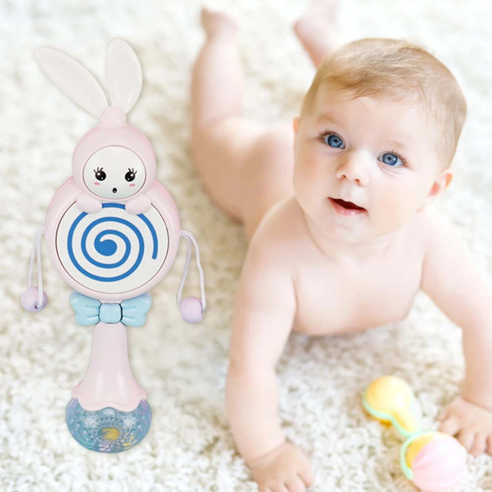 

Flashing Hammer Baby Teether Rattles Toys Children Portable Interactive Educational Hand Bell Early Learning Present