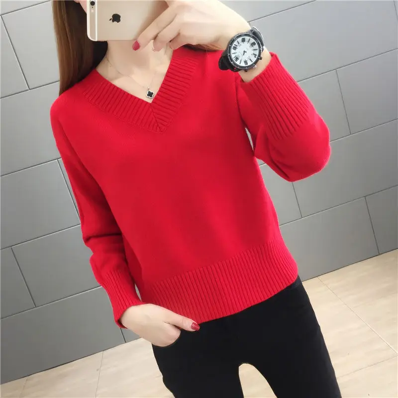 Короткий свитер с v-образным вырезом женский осенний и зимний новый приталенный