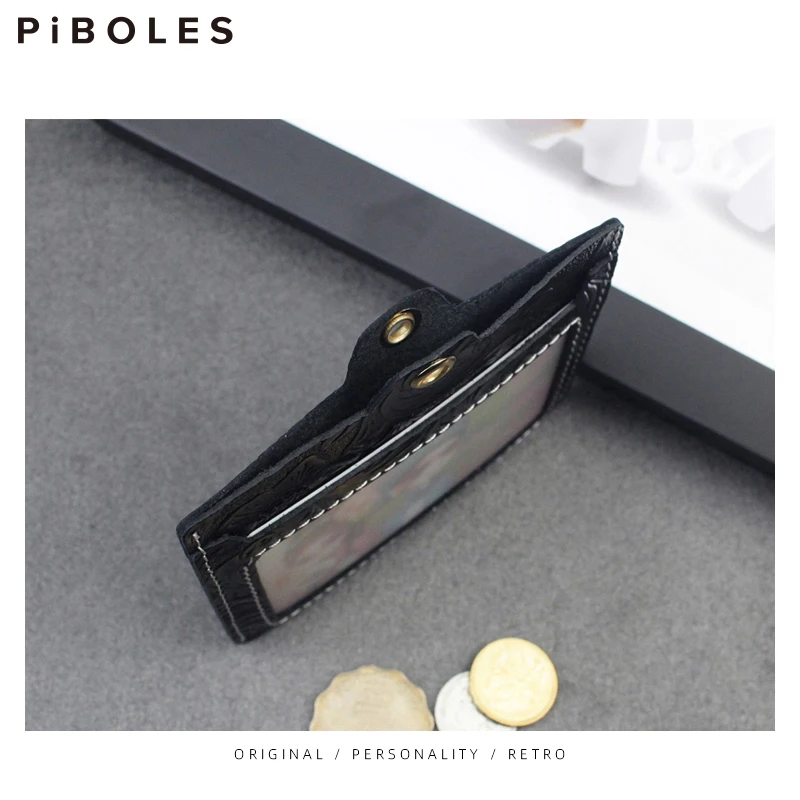 Genuine Leather Business Card Holder Pouch Handmade Badge Card Case Box Student Lanyard ID Cards Employee Cover Wallet