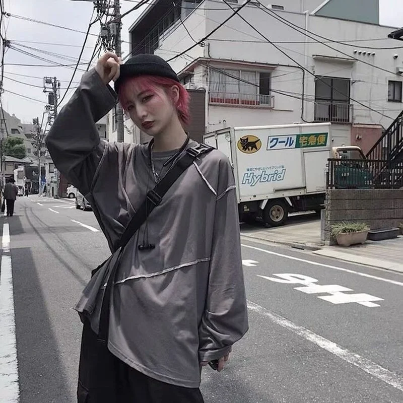 Футболка женская большого размера осенняя с длинным рукавом и круглым вырезом |