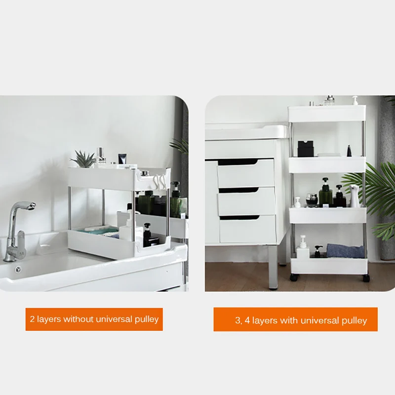 

2/3/4 Layers Movable Kitchen Shelf Storage Organizer Rack Bathroom Shelf Metal Rolling Trolley Cart Basket Stand With Wheels