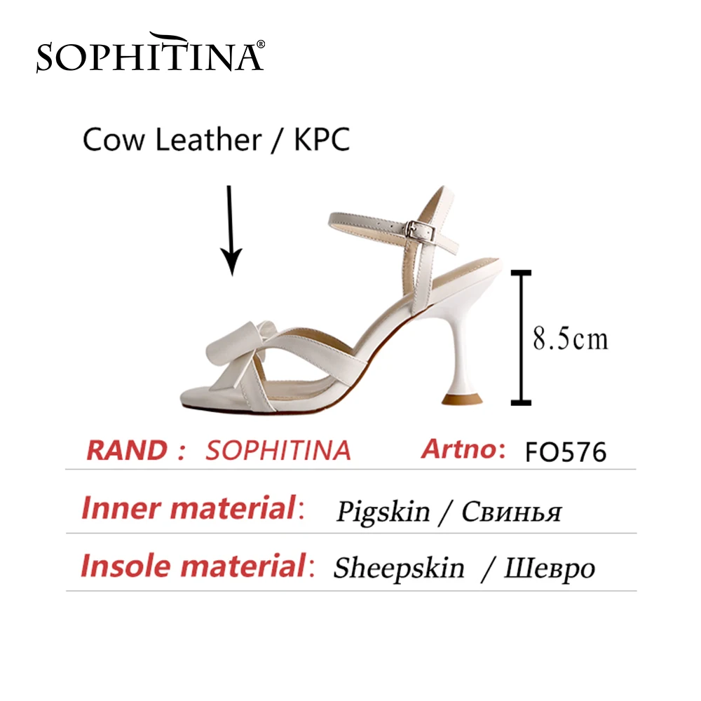 

SOPHITINA Thin Heels Sweet Styish Butterfly-knot Women Shoes Sandals Summer New Dressing Square Toe Genuine Leather 2021 FO576