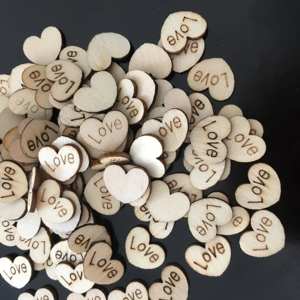 

100pcs Rustic Wooden Tiny Love Hearts Shaped Wood Slices Confetti Crafts for Wedding Party Ornaments Table Scatter Decorations