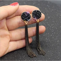 s2010 fashion jewelry s925 silver post black rhinstone chain tassels dangle stud earrings