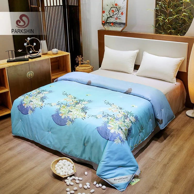 Parkshin натуральный чистый 100% шелк Наполнитель Одеяло Лето и зима один двойной