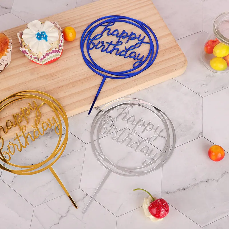 

Acrylic Love Cupcake Home Happy Birthday Decor Gold Sliver Baking Cake Wedding Cake Topper Card 1pc New Fashion Party Supplies