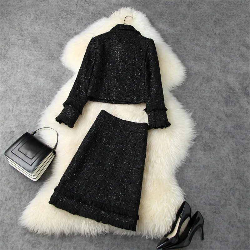 Женский твидовый костюм с юбкой подиумный из 2 предметов бантом Короткое