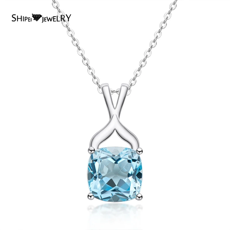 

Shipei Romantic 925 Sterling Silver Natural 4.5 CT Blue Topaz Gemstone Anniversary Fine Jewelry Creative Pendant Necklace Gifts