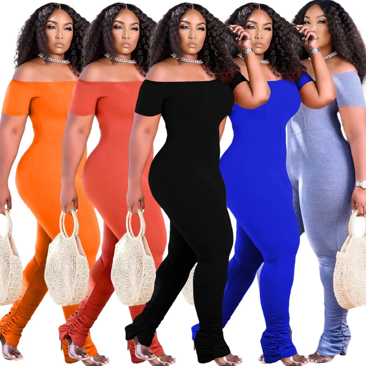 

Sexy Women's Clothing Popular Casual Street Style Self Cultivation Pleated Solid Color Pit Strip Tight Fitting Long Jumpsuit