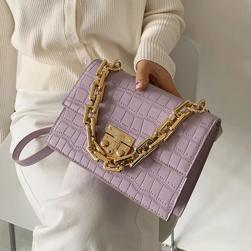 

Stone Pattern PU Leather Crossbody Shoulder Bag for Women 2021 Trendy Y2K Luxury Solid Color Chain Handbag Female Travel Fashion