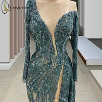 Abendkleider Sexy See Through Long Sleeve Evening Dresses Mermaid Lace Formal Evening Gowns Robes Longues