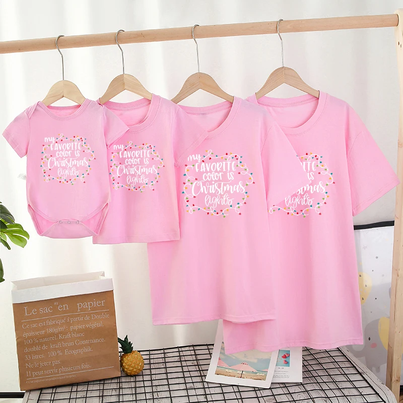 Camiseta de dibujos animados con letras de Navidad a juego para familia, Camiseta corta para beb&eacute;, madre e hija-0