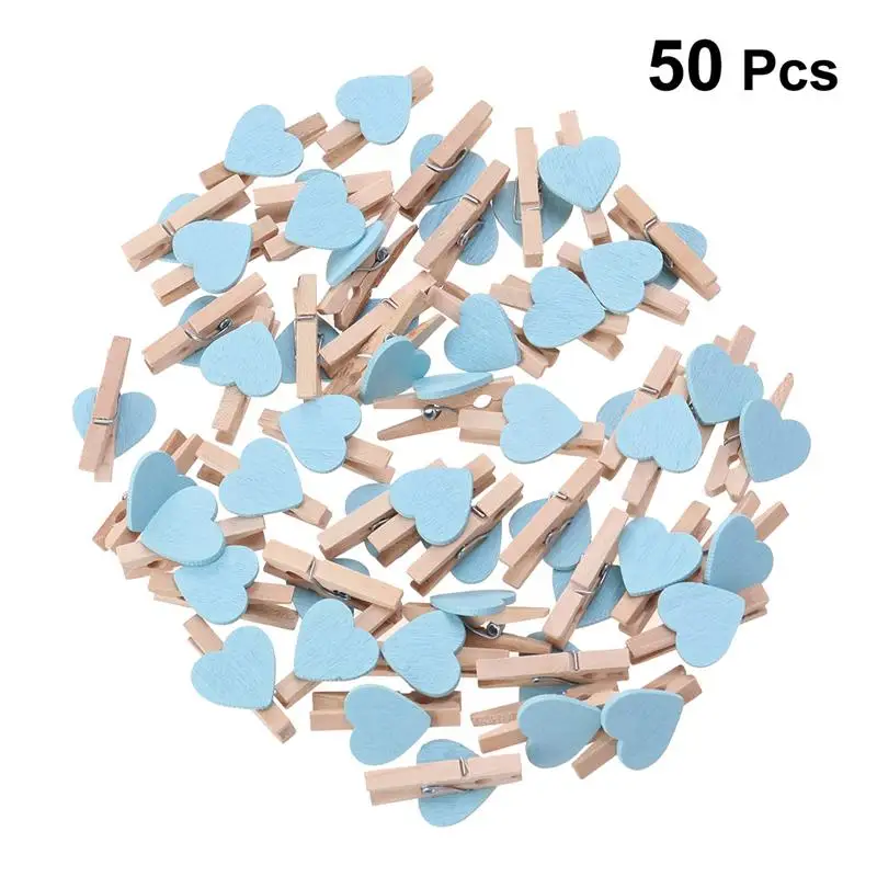 

50pcs Love Wood Clips Beautiful Mini Fixation Clip for Photo Card Painting Clothespin Craft Decoration Pegs Memo Paper Clips