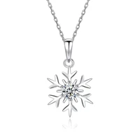 korean style popular silver plated snowflake pendant female necklace with diamond clavicle simple jewelry birthday gift for girl