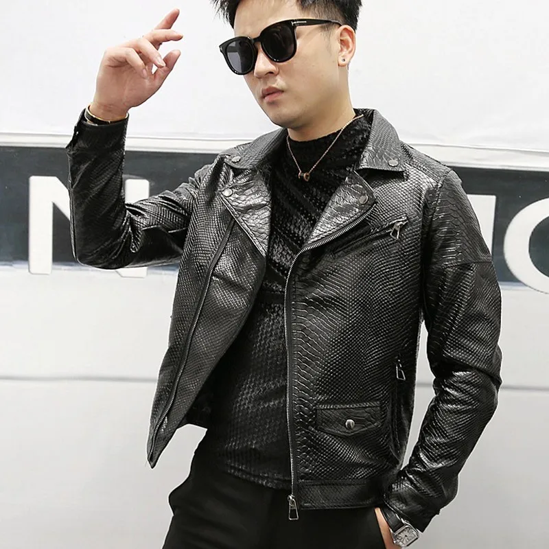 

Punk Style Mens Pu Leather Jacket Moto Biker Slim Fit Autumn Outwear Coat Male High Quality Rock Fashion Faux Leather Jacket