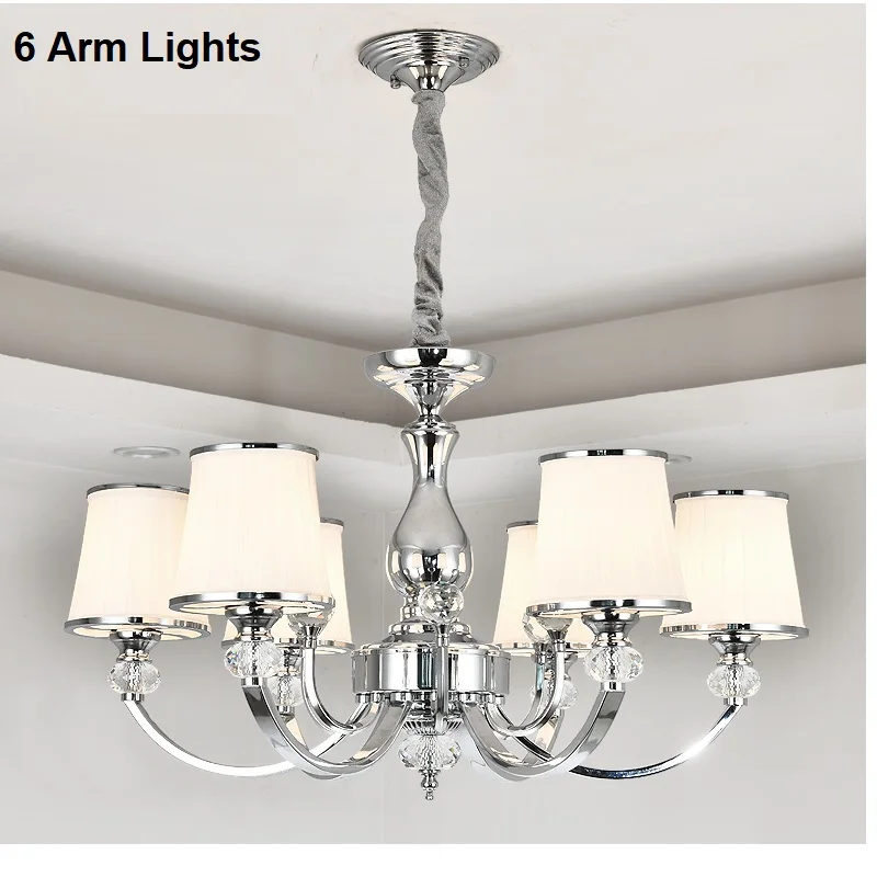 6 Arm chandelier Современные блестящие хромированные металлические светодиодные люстры, хрустальные люстры для гостиной, светодиодные подвесные люстры, Светильники для спальни, светодиодные подвесные светильники - Цвет абажура: 6 Arm chandelier