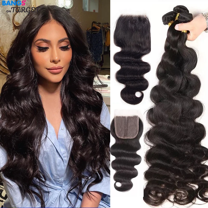 

30 Inch Body Wave Bundles With Closure 3/4 Bundles With 5x5x1 Closure Natural Brazilian Human Hair Extensions Hair For Women