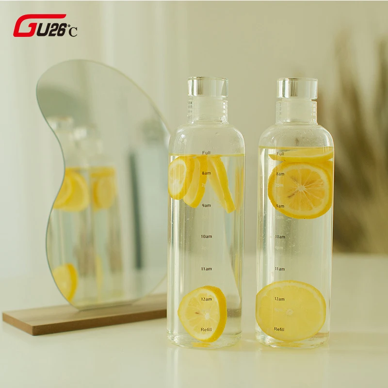 500/700 мл стеклянная бутылка большой емкости с указателем времени, крышка для воды, напитков, прозрачная, молока, сока, простая чашка, подарок н...