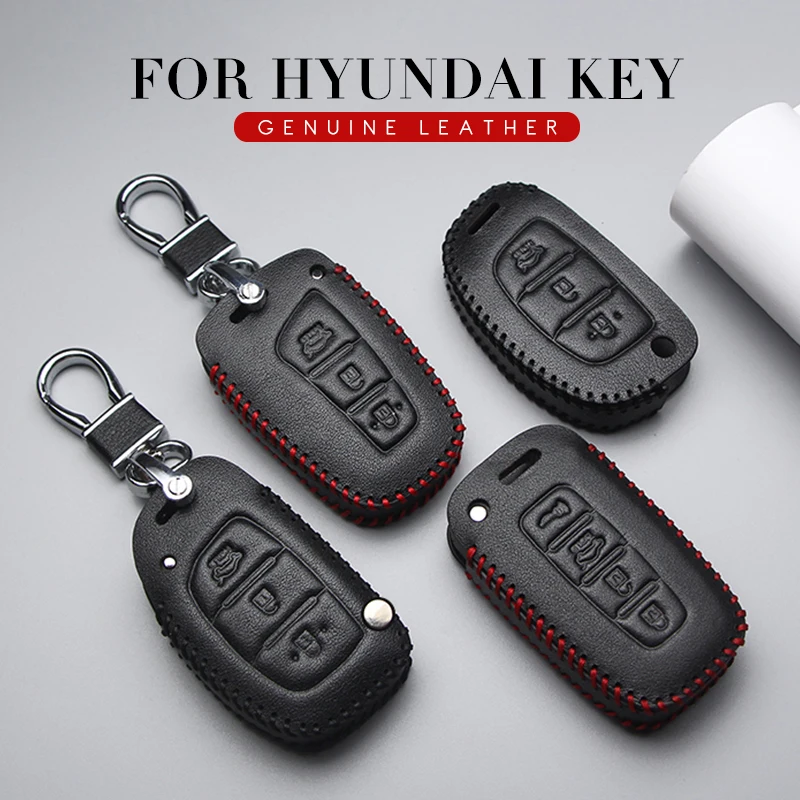 

KUKAKEY Genuine Leather Car Key Case Cover Car Styling For Hyundai Solaris I30 IX35 Accent Getz Elantra Santa fe Key Bag Holder