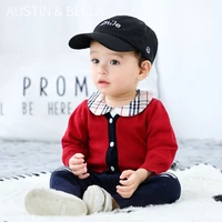 3 24m baby cardigan boy knitwear spring and autumn pure cotton jacket red and blue patchwork toddler sweater infant clothes