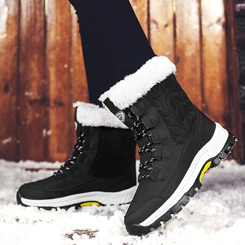 

Designer Women Warm Fur Winter Shoes Ladies Non-slip Lace Up Mid-Calf Snow Boots for -40 Degrees White Boot Chaussures Femme