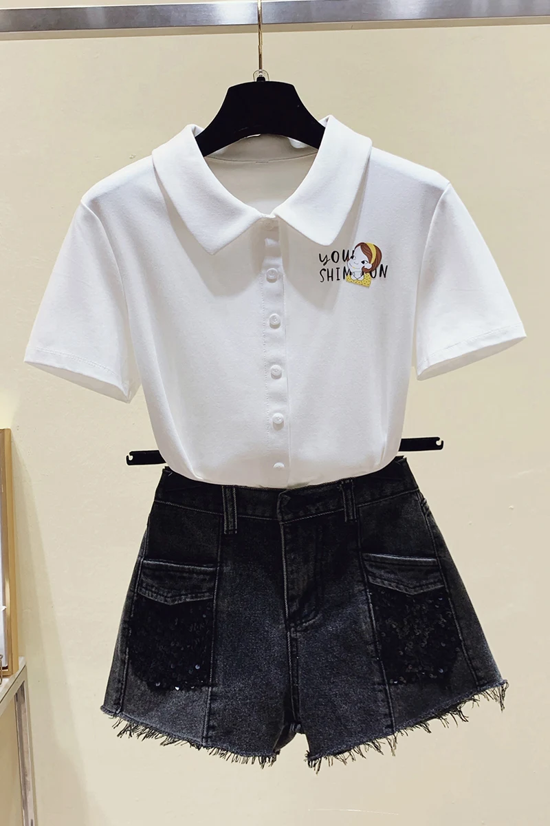 

preppy style Shirt Solid Color Basic T Shirt Women Casual Harajuku Summer Top Korean Short T-shirt polo Cotton Tshirt
