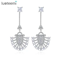 luoteemi big long drop cz crystal white gold color pendant dangle earrings for women vintage long brinco gift jewelry pendientes