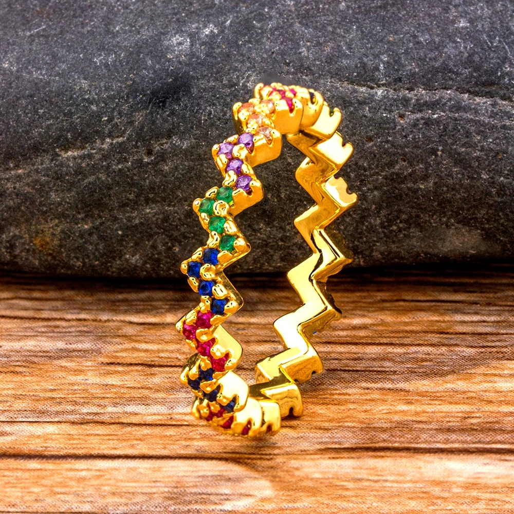 Модное женское Радужное обручальное кольцо с инкрустацией цветные стразы