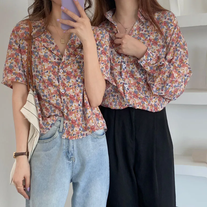 Женская шифоновая блузка Sungtin Тонкая с цветочным принтом винтажный шифоновый топ