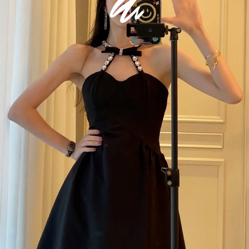 

Black Sexy Summer Dress Women Vintage Off Shoulder Neck-mounted Long Dress Female French Casual Elegant Party Woman Dress 2021