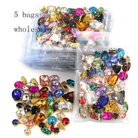 wholesale 5 bags mixed shape mix colors gold base sewing glass crystal rhinestones for clothingwedding dress