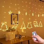 Рождественская гирлянда со светодиодными колокольчиками в виде оленя и дерева, гирлянда со звездами, уличная гирлянда для комнаты, занавеска для дома вечерние, декор для нового года и свадьбы