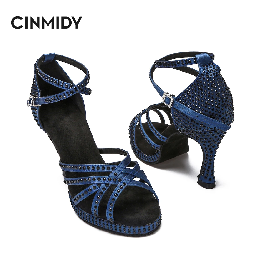 CINMIDY New Rhinestone Thick Soft Bottom High Heels Tango Latin Salsa Rumba Non-Slip Dance Shoes Women Sandals Zapatos Mujer images - 6