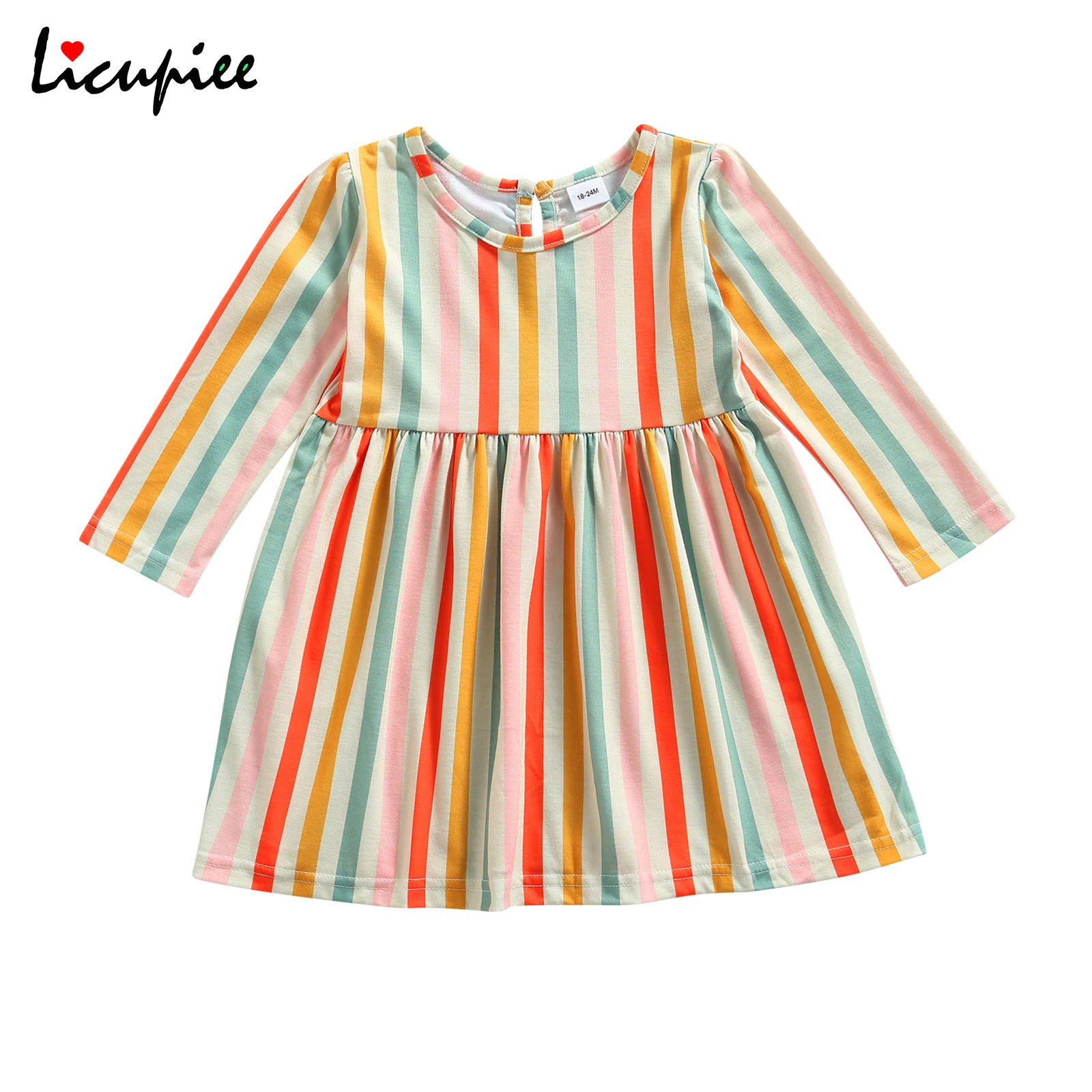 

1-6 Years Striped Casual Dress Toddler Casual A-line Dress Baby Girls Stripe/fruit Print Long Sleeve Round Neck 1-piece