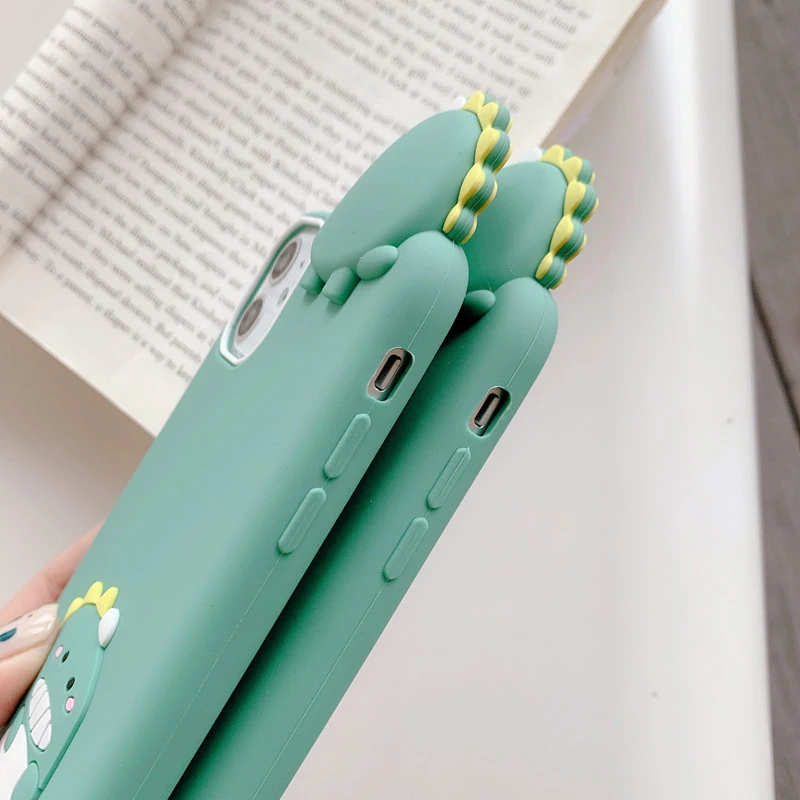 3D Cute Cartoon Dinosaur Finger Ring Phone Case for iPhone XS 11 Pro Max XR X 6 6S 7 8 Plus Funny Soft Silicone TPU Rubber Cover | Мобильные